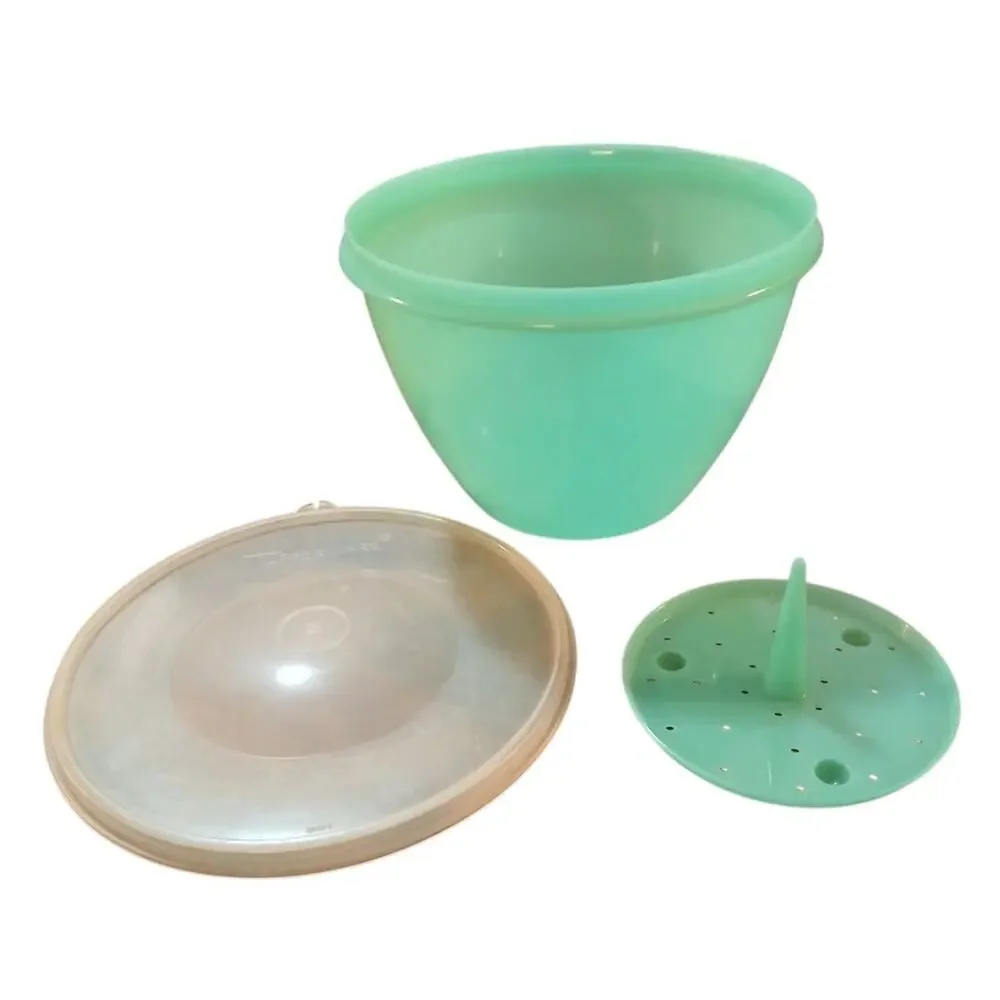 Vintage Tupperware 3pc Crisp-It Lettuce Keeper Lid & Spike Jadite Green 679-8‎